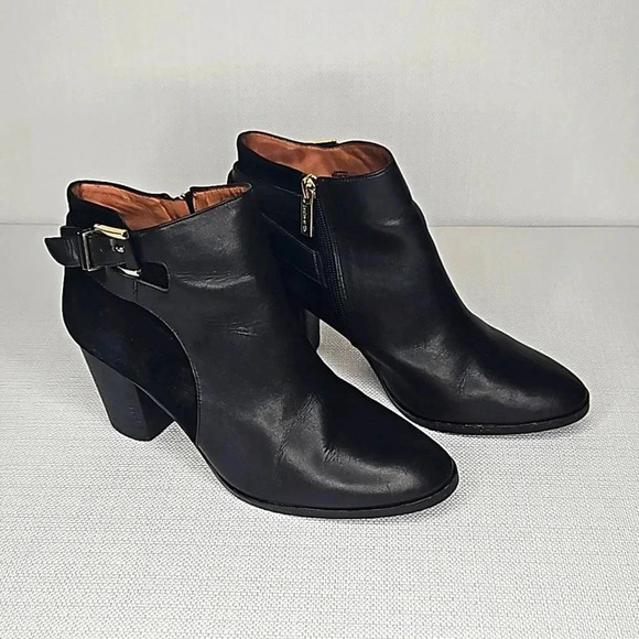 Louis et Cie Women's Black Leather Zip Up Suede Ankle Boot with Buckle Size 8.5 - Picture 2 of 16